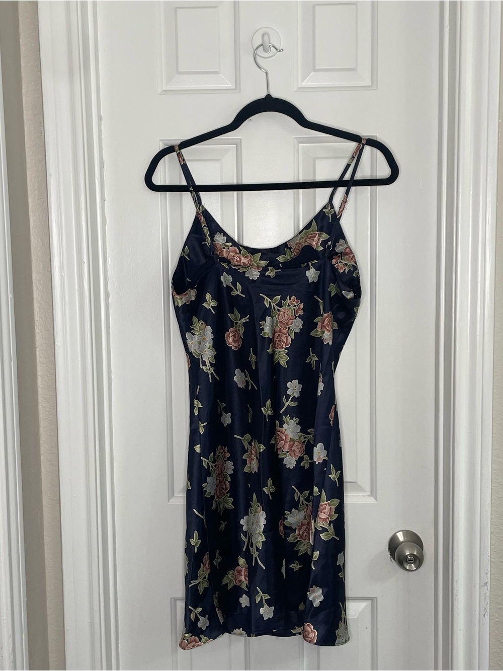 Vintage Navy Blue Floral Slip Nightie Size S - Picture 7 of 7